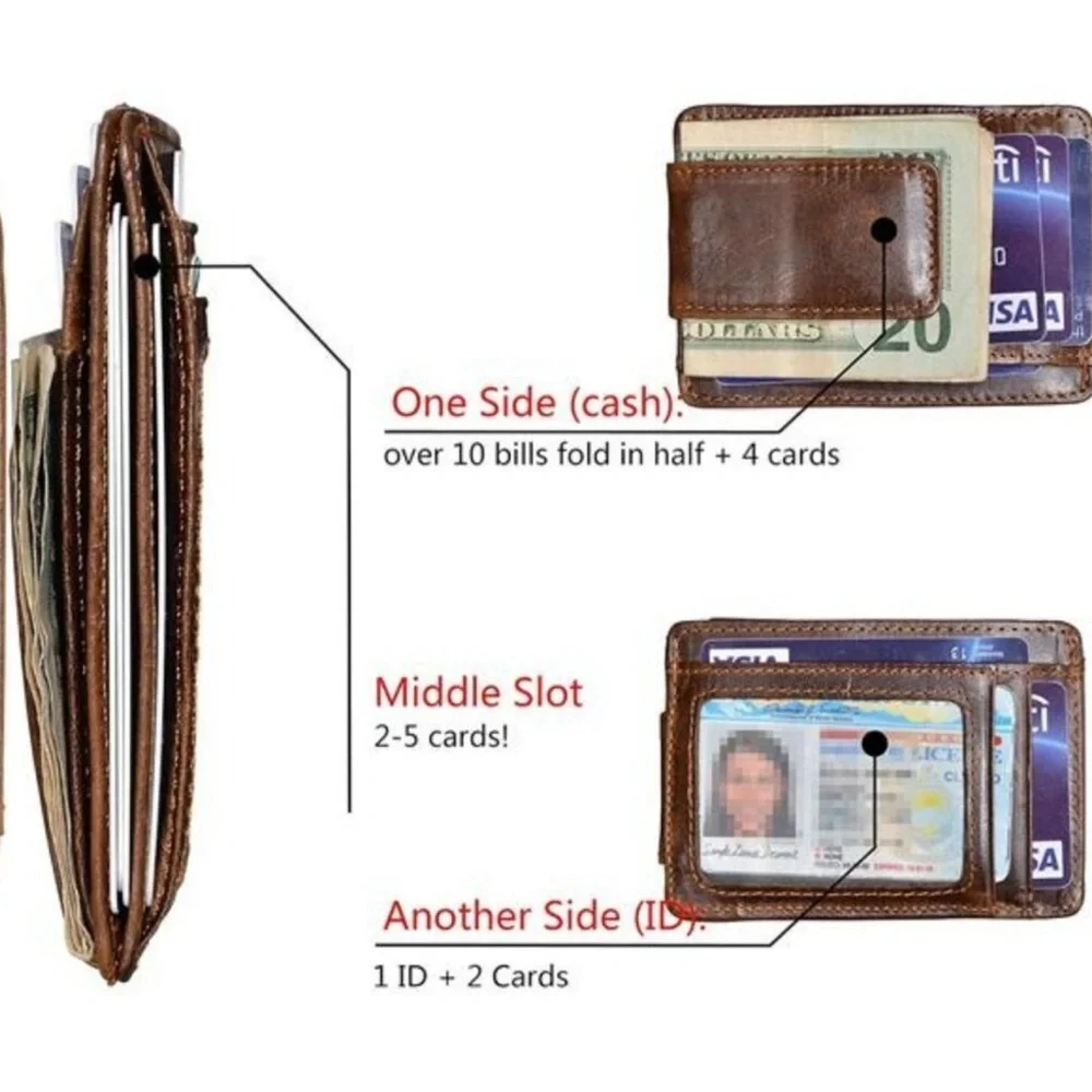 Money Clip RFID Front Pocket Wallet Men Leather Slim Minimalist Wallet Leather